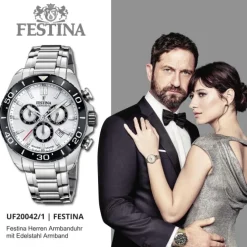 Festina Herrenuhr Edelstahl silber Festina Swiss made Armbanduhr UF20042/1