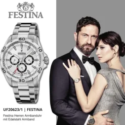 Festina Herrenuhr Edelstahl silber Festina Multifunktion Armbanduhr UF20623/1