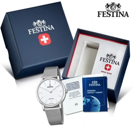 Festina Herrenuhr Edelstahl silber Festina Swiss Made Armbanduhr UF20014/1