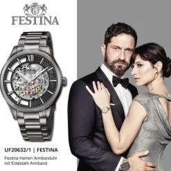 Festina Herrenuhr Edelstahl schwarz Festina Automatik Armbanduhr UF20632/1