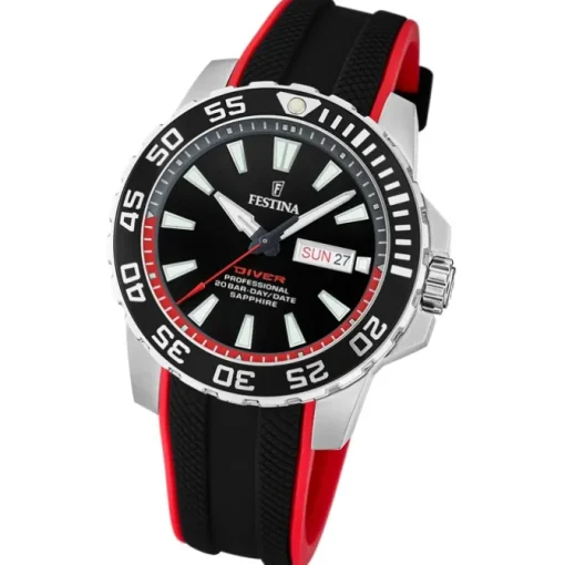 Festina Herrenuhr Kautschuk schwarz rot The Originals Armbanduhr UF20662/3