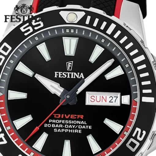 Festina Herrenuhr Kautschuk schwarz rot The Originals Armbanduhr UF20662/3