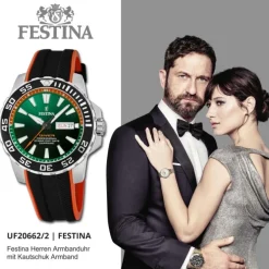 Festina Herrenuhr Kautschuk schwarz orange The Originals Armbanduhr UF20662/2