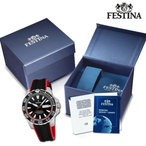 Festina Herrenuhr Kautschuk schwarz rot The Originals Armbanduhr UF20662/3