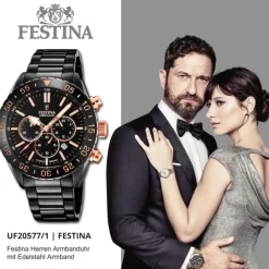 Festina Herrenuhr Keramik F20577/1 Armbanduhr Edelstahl blau UF20577/1