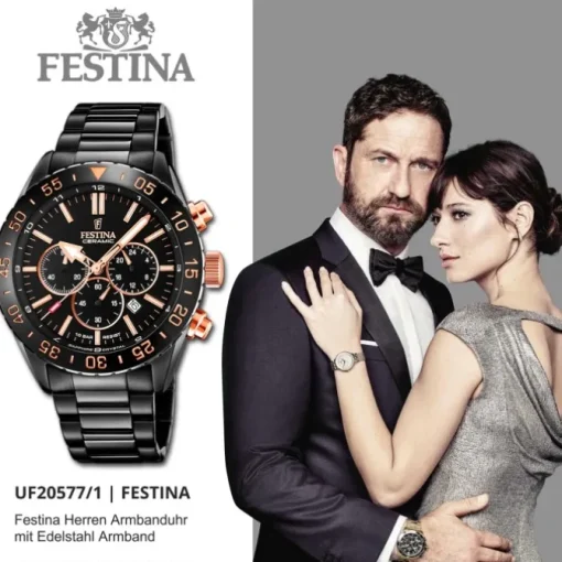 Festina Herrenuhr Keramik F20577/1 Armbanduhr Edelstahl blau UF20577/1