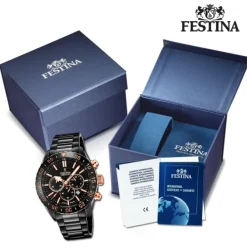 Festina Herrenuhr Keramik F20577/1 Armbanduhr Edelstahl blau UF20577/1