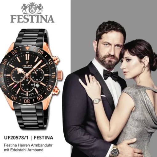 Festina Herrenuhr Keramik F20578/1 Armbanduhr Edelstahl schwarz UF20578/1