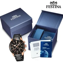Festina Herrenuhr Keramik F20578/1 Armbanduhr Edelstahl schwarz UF20578/1