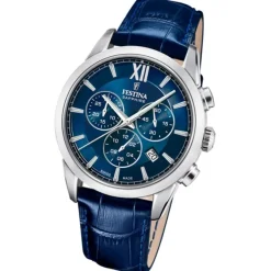 Festina Herrenuhr Leder blau Festina Swiss made Armbanduhr UF20041/2