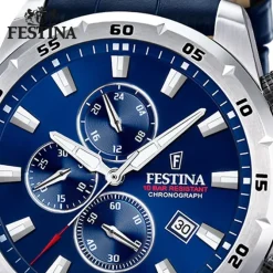 Festina Herrenuhr Leder blau Festina Timeless Chronograph Armbanduhr UF20692/2
