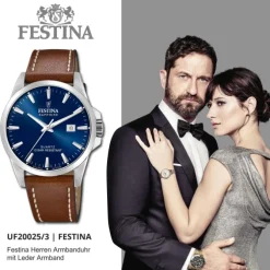 Festina Herrenuhr Leder braun Festina Swiss Made Armbanduhr UF20025/3