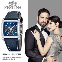 Festina Herrenuhr Leder blau Festina Timeless Chronograph Armbanduhr UF20653/1
