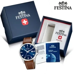 Festina Herrenuhr Leder braun Festina Swiss Made Armbanduhr UF20025/3