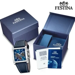 Festina Herrenuhr Leder blau Festina Timeless Chronograph Armbanduhr UF20653/1
