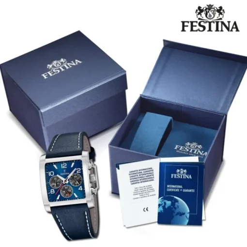 Festina Herrenuhr Leder blau Festina Timeless Chronograph Armbanduhr UF20653/1
