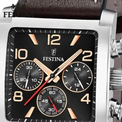 Festina Herrenuhr Leder dunkelbraun Timeless Chronograph Armbanduhr UF20653/4