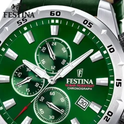 Festina Herrenuhr Leder grün Festina Timeless Chronograph Armbanduhr UF20692/3