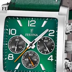 Festina Herrenuhr Leder grün Festina Timeless Chronograph Armbanduhr UF20653/2