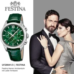 Festina Herrenuhr Leder grün Festina Swiss made Armbanduhr UF20041/3