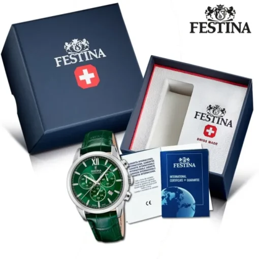 Festina Herrenuhr Leder grün Festina Swiss made Armbanduhr UF20041/3