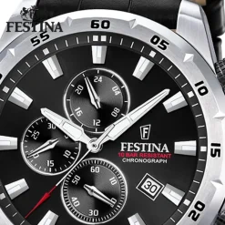 Festina Herrenuhr Leder schwarz Festina Chronograph Armbanduhr UF20692/4