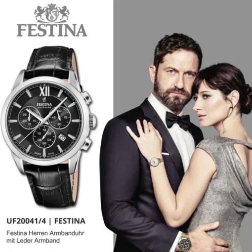 Festina Herrenuhr Leder schwarz Festina Swiss made Armbanduhr UF20041/4