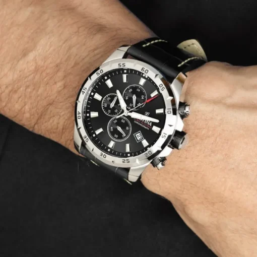 Festina Herrenuhr Leder schwarz Festina Chronograph Armbanduhr UF20692/4