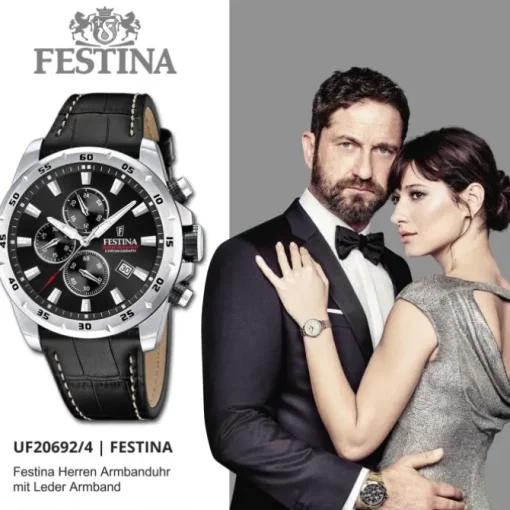 Festina Herrenuhr Leder schwarz Festina Chronograph Armbanduhr UF20692/4