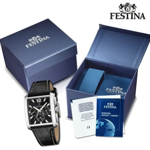 Festina Herrenuhr Leder schwarz Timeless Chronograph Armbanduhr UF20636/4