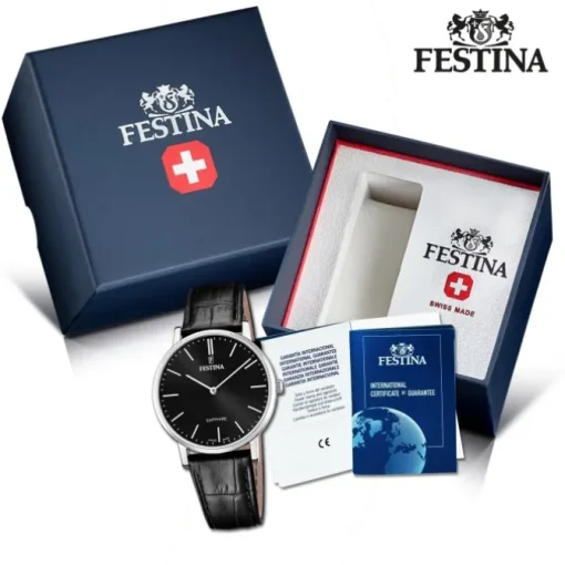 Festina Herrenuhr Leder schwarz Festina Swiss Made Armbanduhr UF20012/4
