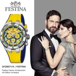 Festina Herrenuhr Silikon gelb blau Festina Chrono Bike Armbanduhr UF20671/4