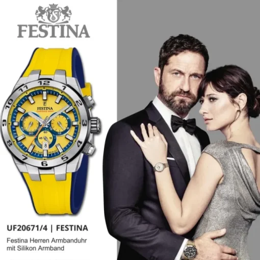 Festina Herrenuhr Silikon gelb blau Festina Chrono Bike Armbanduhr UF20671/4