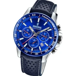 Festina Herrenuhr Timeless Chronograph Armbanduhr Leder dunkelblau UF20561/3