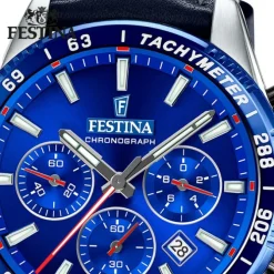 Festina Herrenuhr Timeless Chronograph Armbanduhr Leder dunkelblau UF20561/3