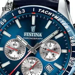 Festina Herrenuhr Timeless Chronograph Armbanduhr Leder dunkelblau UF20561/2