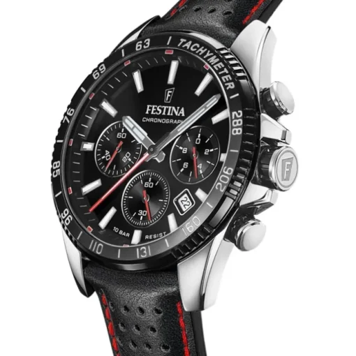 Festina Herrenuhr Timeless Chronograph Armbanduhr Leder schwarz UF20561/4