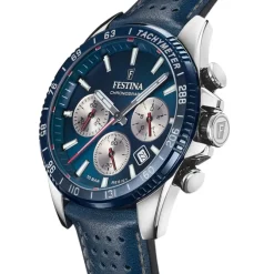 Festina Herrenuhr Timeless Chronograph Armbanduhr Leder dunkelblau UF20561/2