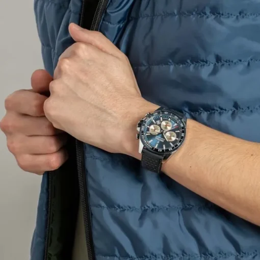 Festina Herrenuhr Timeless Chronograph Armbanduhr Leder dunkelblau UF20561/2