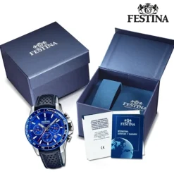 Festina Herrenuhr Timeless Chronograph Armbanduhr Leder dunkelblau UF20561/3