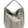 Florence Beuteltasche Echtleder grau geprägt Damen Hobo Bag Tasche OTF162K