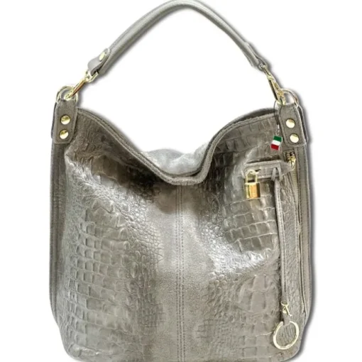 Florence Beuteltasche Echtleder grau geprägt Damen Hobo Bag Tasche OTF162K