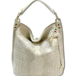 Florence Beuteltasche Echtleder beige geprägt Damen Hobo Bag Tasche OTF162I