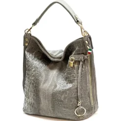 Florence Beuteltasche Echtleder grau geprägt Damen Hobo Bag Tasche OTF162K