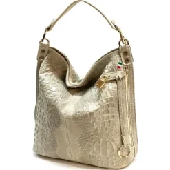 Florence Beuteltasche Echtleder beige geprägt Damen Hobo Bag Tasche OTF162I