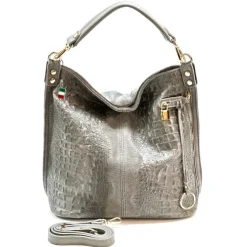 Florence Beuteltasche Echtleder grau geprägt Damen Hobo Bag Tasche OTF162K