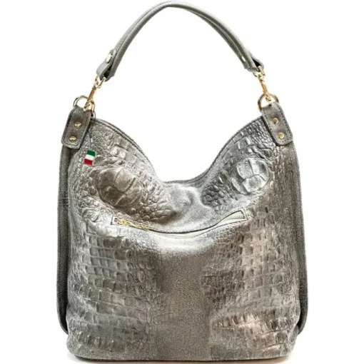 Florence Beuteltasche Echtleder grau geprägt Damen Hobo Bag Tasche OTF162K
