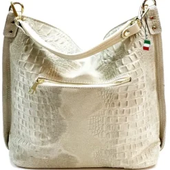 Florence Beuteltasche Echtleder beige geprägt Damen Hobo Bag Tasche OTF162I