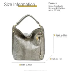 Florence Beuteltasche Echtleder grau geprägt Damen Hobo Bag Tasche OTF162K