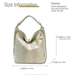 Florence Beuteltasche Echtleder beige geprägt Damen Hobo Bag Tasche OTF162I